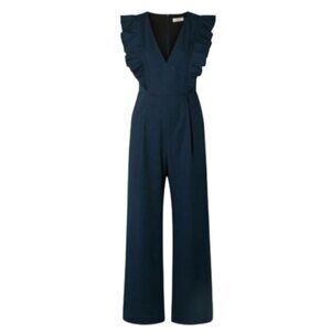 Sea NY Stevie Jumpsuit Womens 6 Teal Blue Sleeveless V-Neck Wide Leg Pants